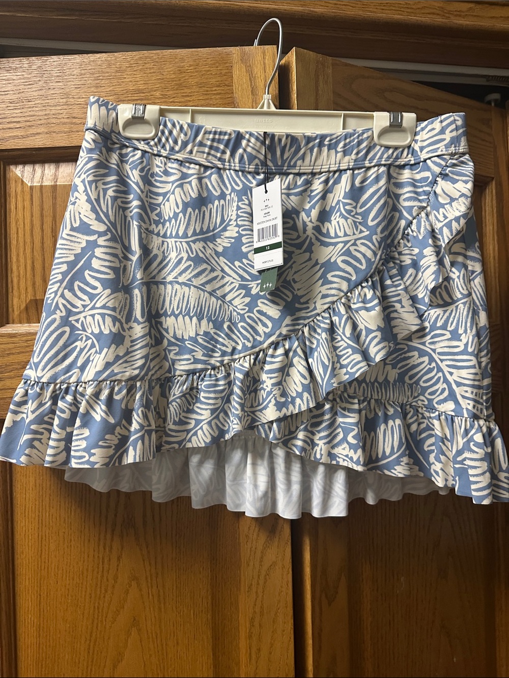 Hermoza Blue and Cream Ruffle swim coverup